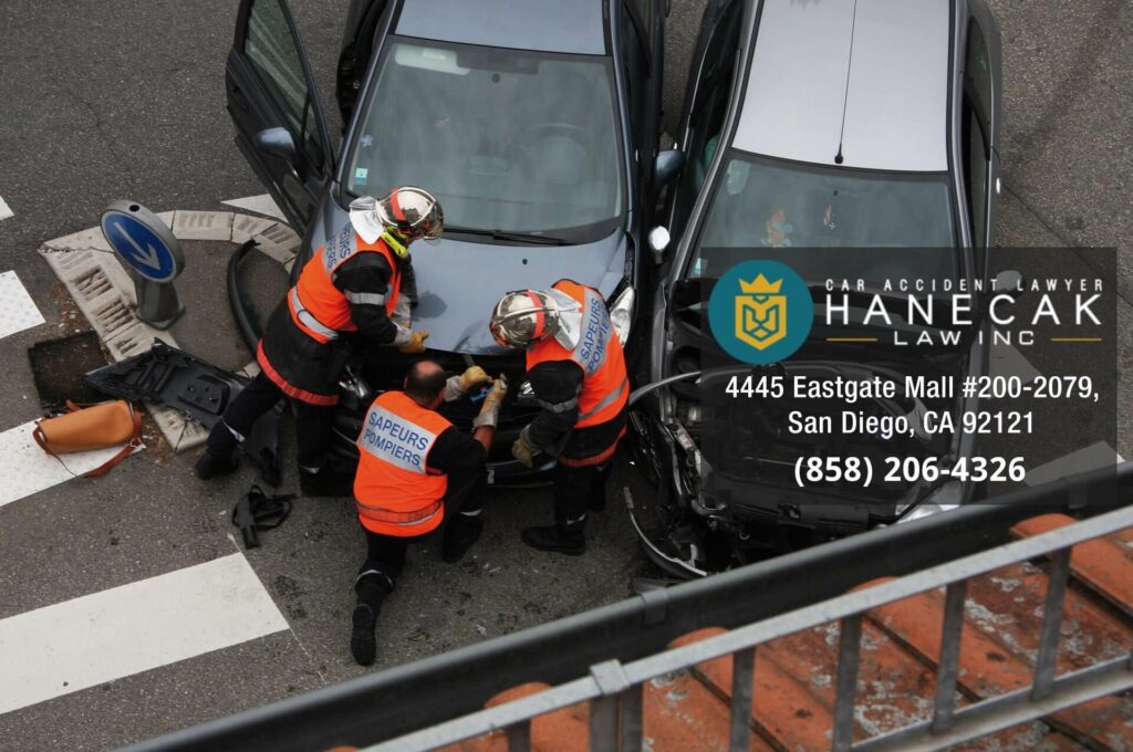 San Diego Medical and fire teams working after a car accident at intersection